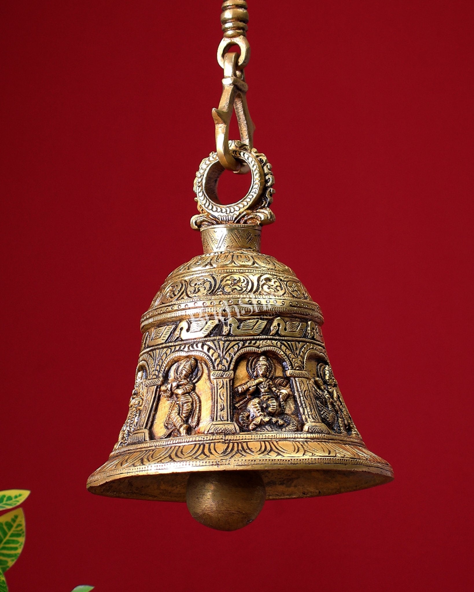 Brass Handcrafted Krishna & Radha - Krishna Motif Hanging Temple Bell - Budhshiv.com