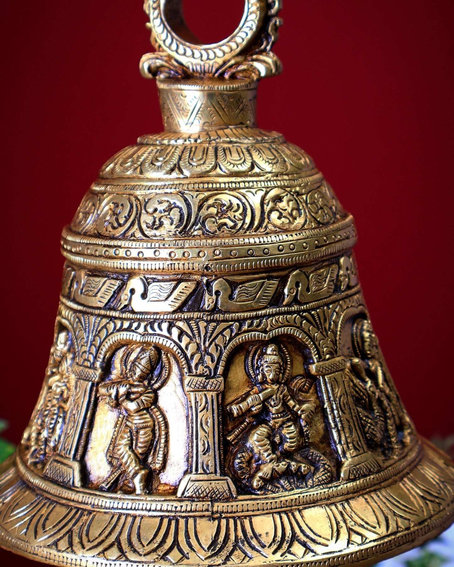 Brass Handcrafted Krishna & Radha - Krishna Motif Hanging Temple Bell - Budhshiv.com