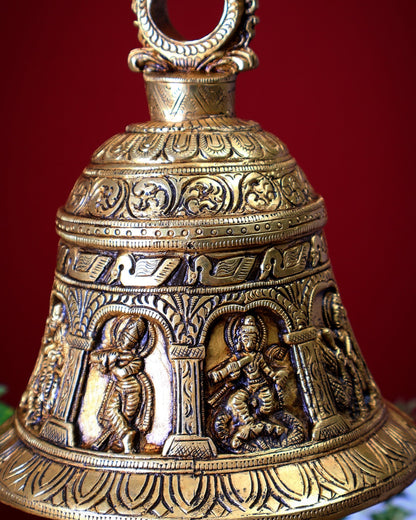 Brass Handcrafted Krishna & Radha - Krishna Motif Hanging Temple Bell - Budhshiv.com