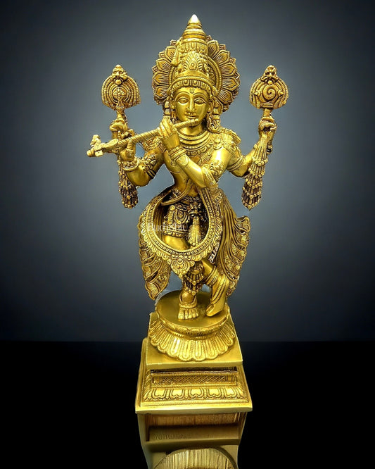 Brass Handcrafted Krishna Statue | 20 inch - Budhshiv.com