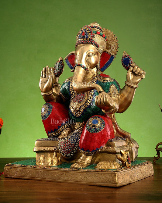 Brass Handcrafted Lord Ganesha Statue - 16 inch - Budhshiv.com
