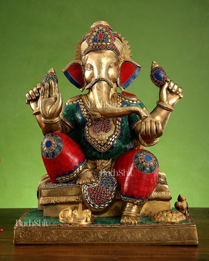 Brass Handcrafted Lord Ganesha Statue - 16 inch - Budhshiv.com