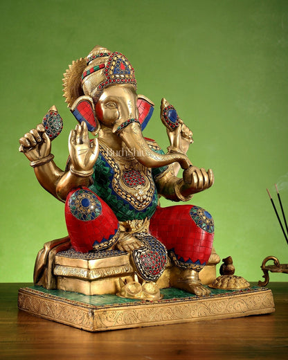 Brass Handcrafted Lord Ganesha Statue - 16 inch - Budhshiv.com