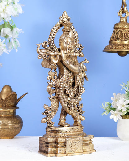Brass Handcrafted Lord Krishna Idol 15 inches - Budhshiv.com