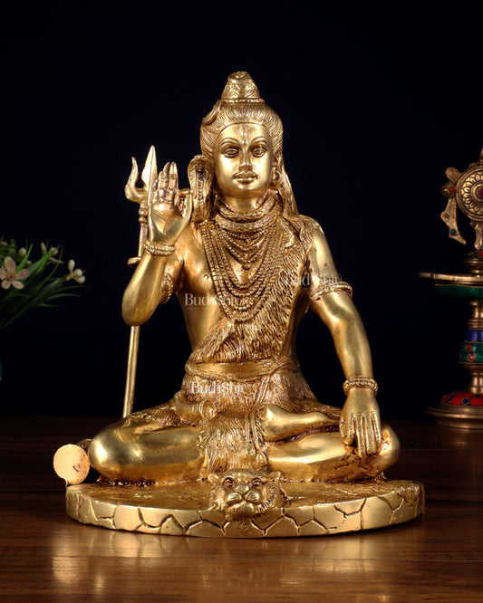 Brass Handcrafted Lord Shiva Statue | 10" abhaya mudra - Budhshiv.com