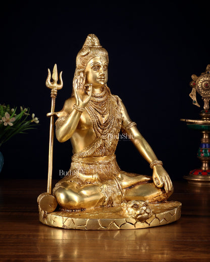 Brass Handcrafted Lord Shiva Statue | 10" abhaya mudra - Budhshiv.com