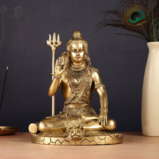 Brass Handcrafted Lord Shiva Statue | 10" - Budhshiv.com