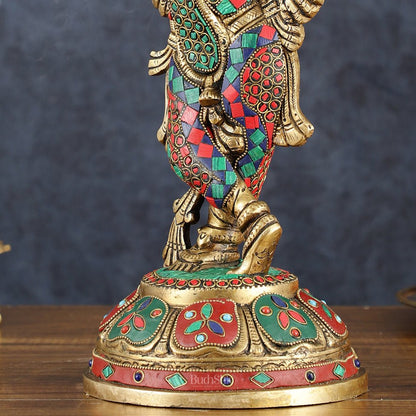 Brass Handcrafted Shri Krishna idol - 15 " stonework - Budhshiv.com