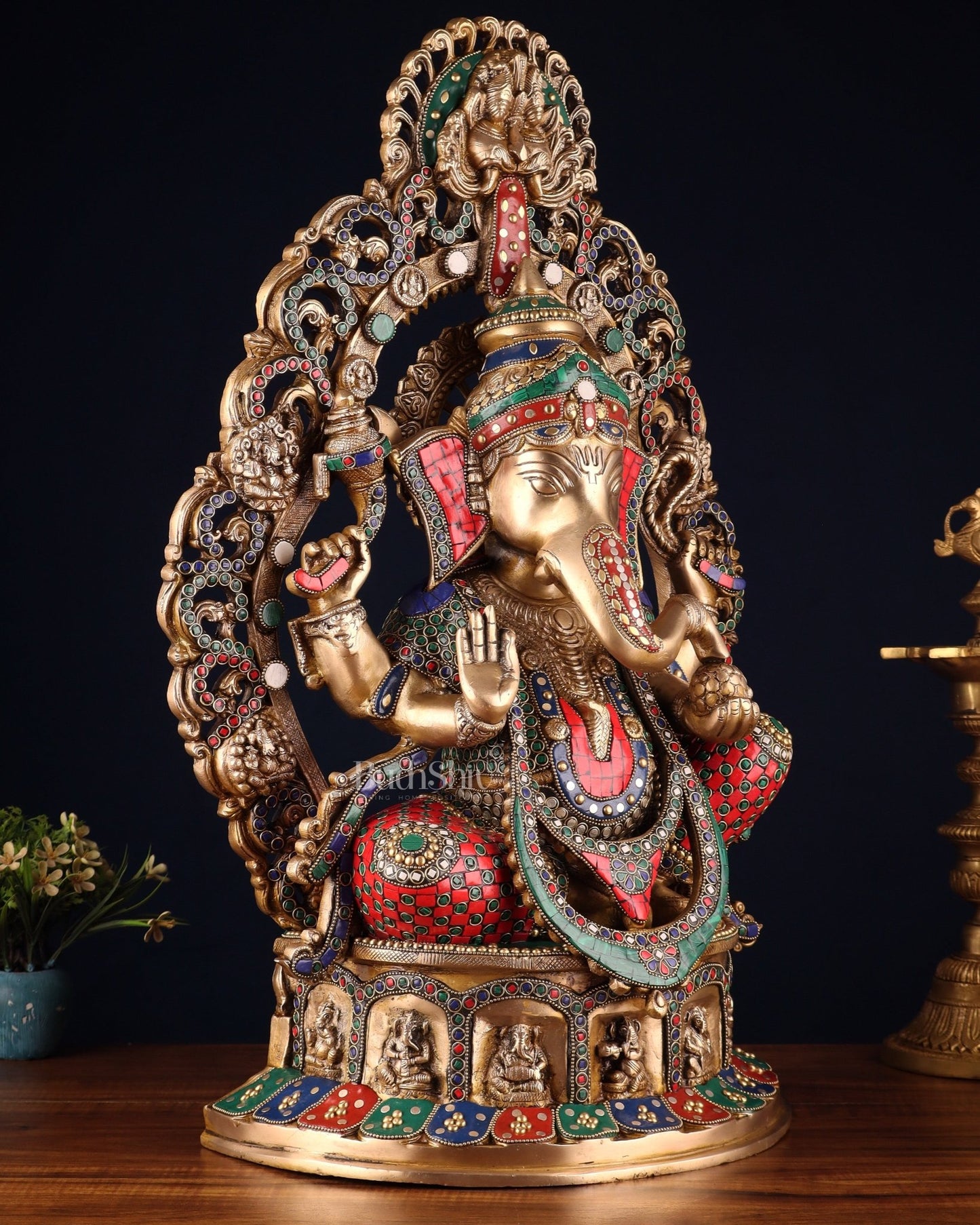 Brass Handcrafted Superfine Lord Ganesha Statue - 26 inch with stonework - Budhshiv.com