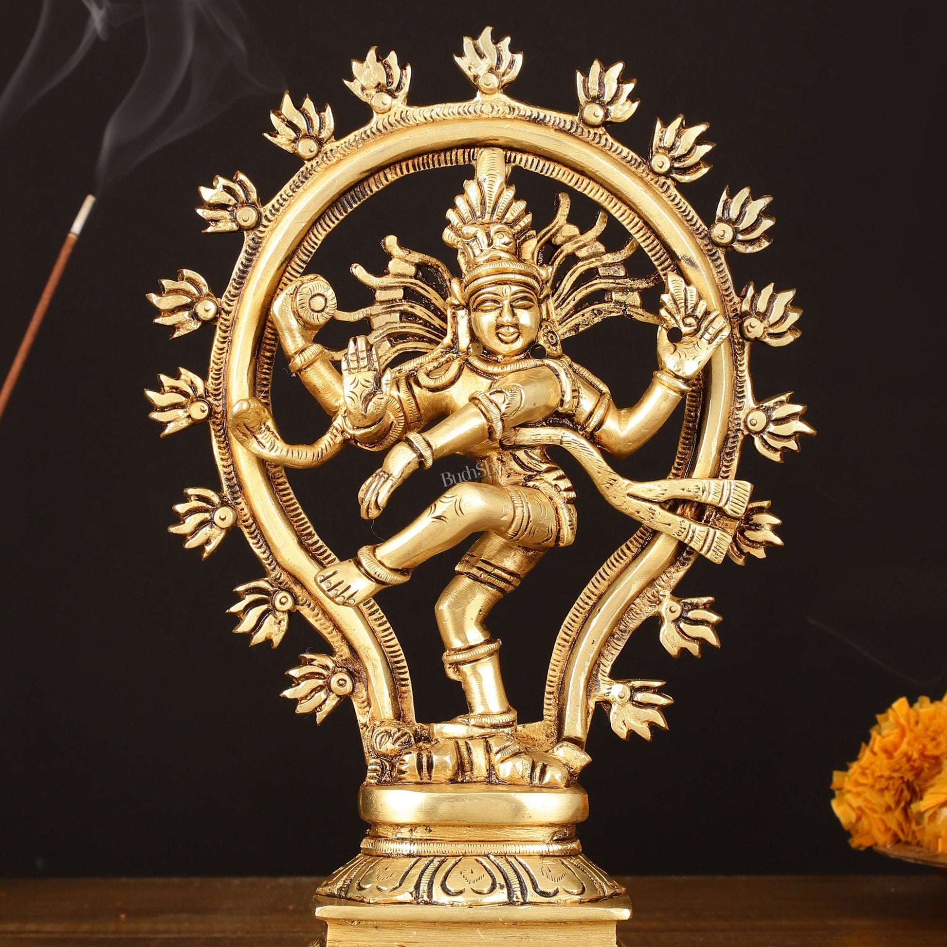 Brass Handcrafted Superfine Nataraja Statue - 10" Lord of Dance Sculpture - Budhshiv.com