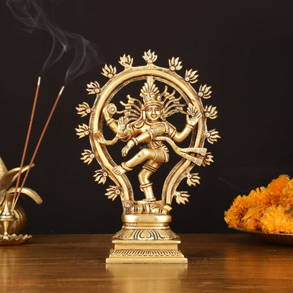 Brass Handcrafted Superfine Nataraja Statue - 10" Lord of Dance Sculpture - Budhshiv.com