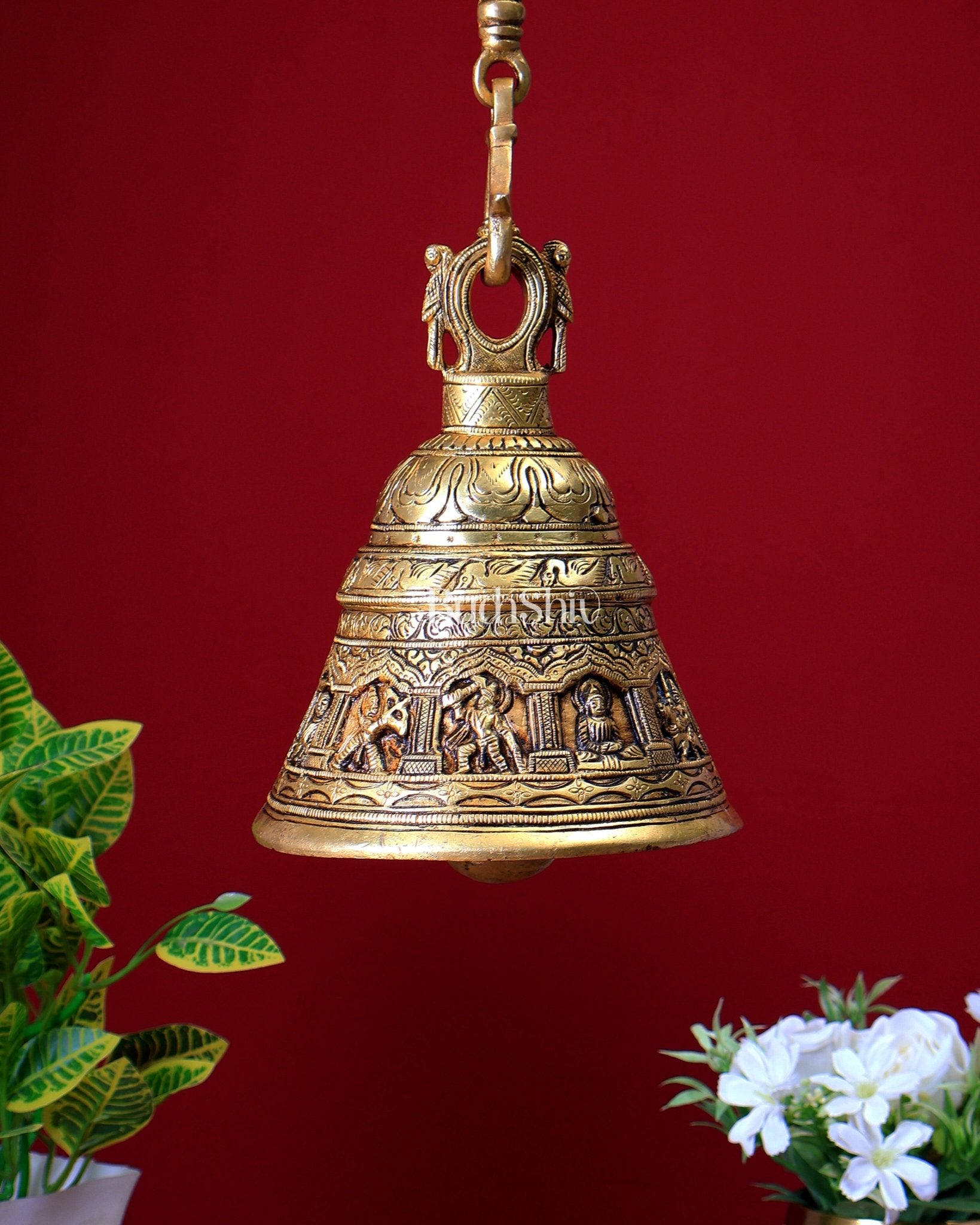 Brass Handcrafted Vishnu Dashavatar Motif Hanging Temple Bell - Budhshiv.com