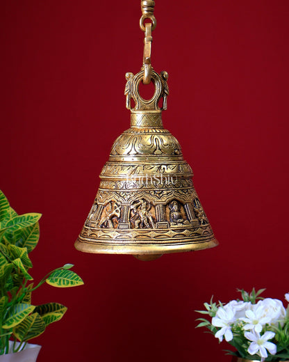 Brass Handcrafted Vishnu Dashavatar Motif Hanging Temple Bell - Budhshiv.com