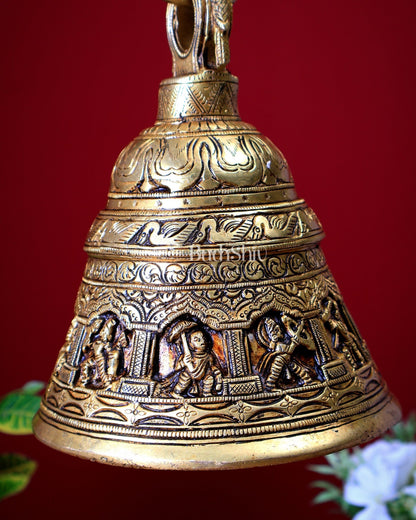 Brass Handcrafted Vishnu Dashavatar Motif Hanging Temple Bell - Budhshiv.com