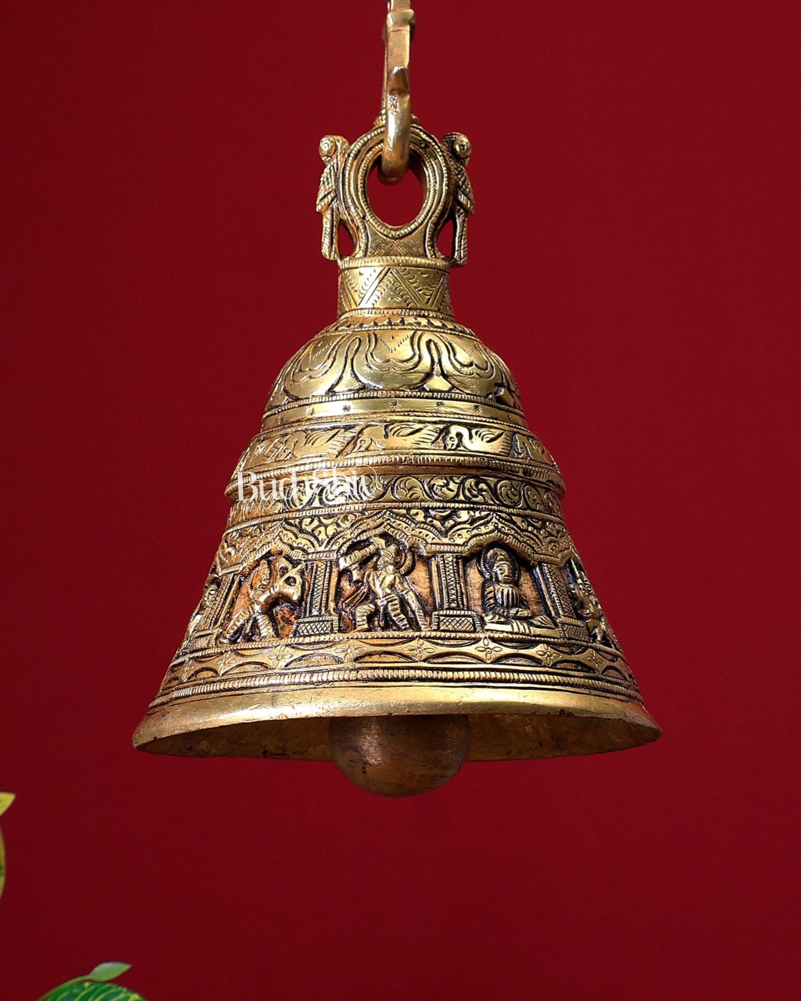 Brass Handcrafted Vishnu Dashavatar Motif Hanging Temple Bell - Budhshiv.com