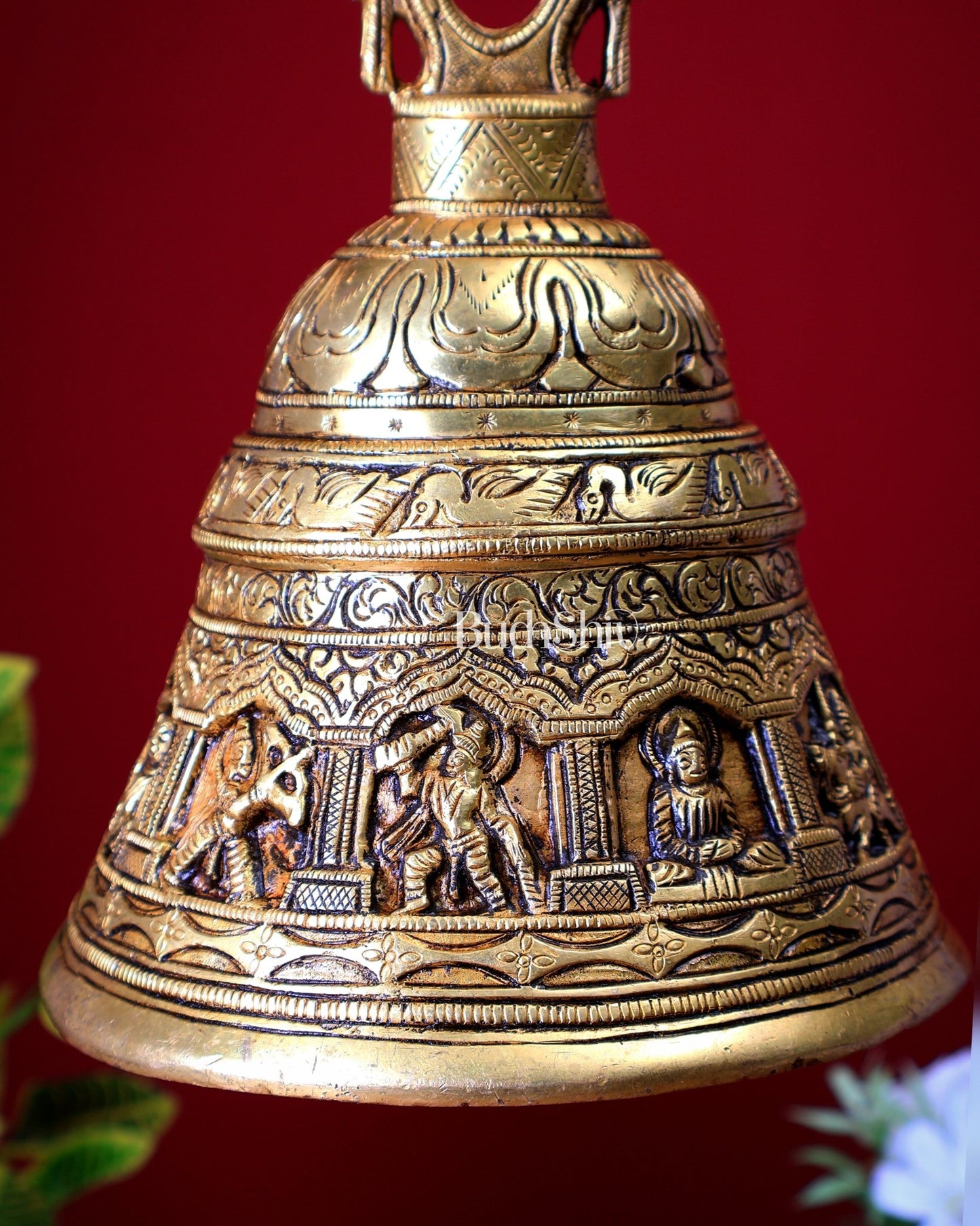 Brass Handcrafted Vishnu Dashavatar Motif Hanging Temple Bell - Budhshiv.com