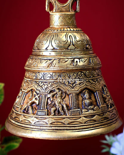 Brass Handcrafted Vishnu Dashavatar Motif Hanging Temple Bell - Budhshiv.com