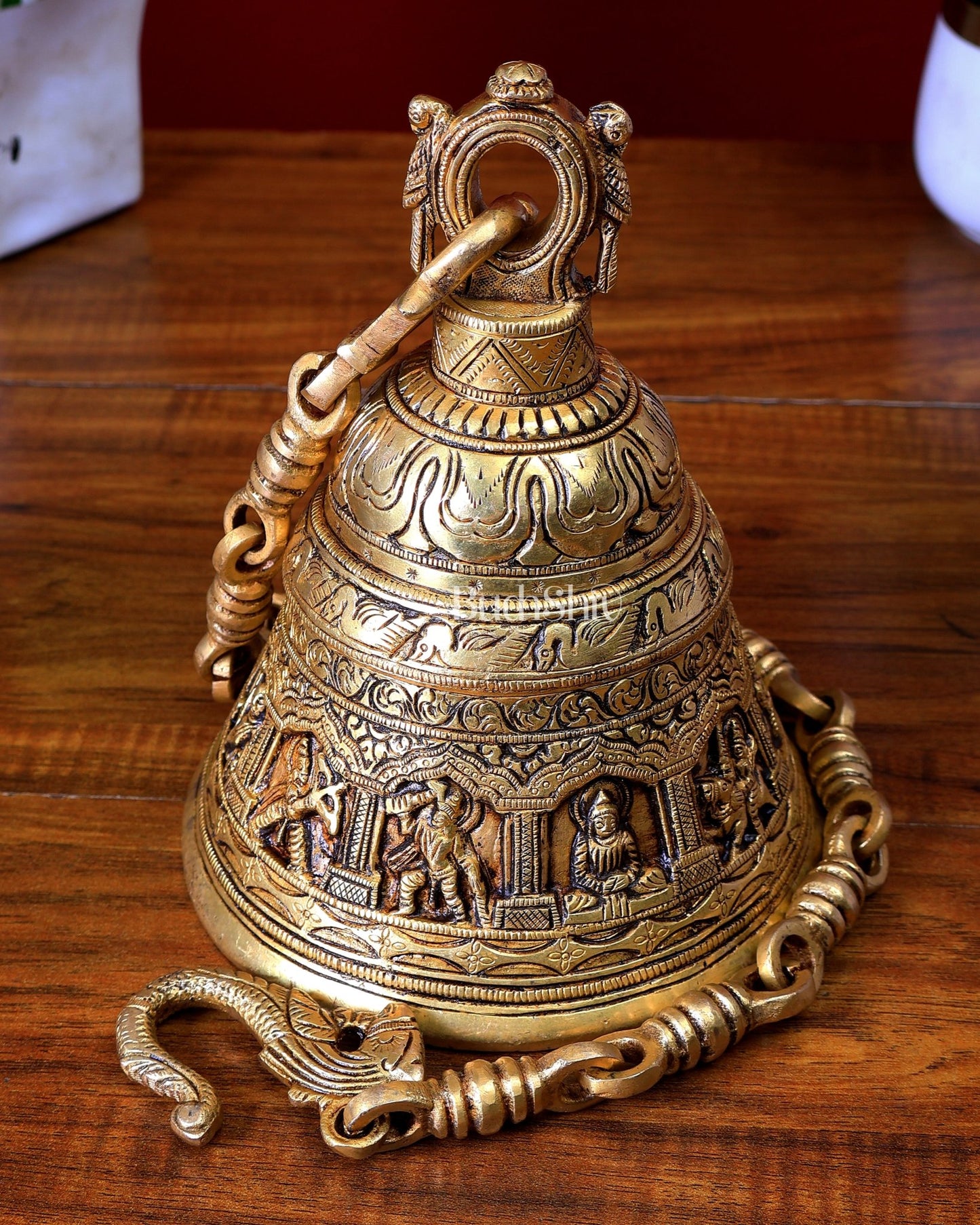 Brass Handcrafted Vishnu Dashavatar Motif Hanging Temple Bell - Budhshiv.com