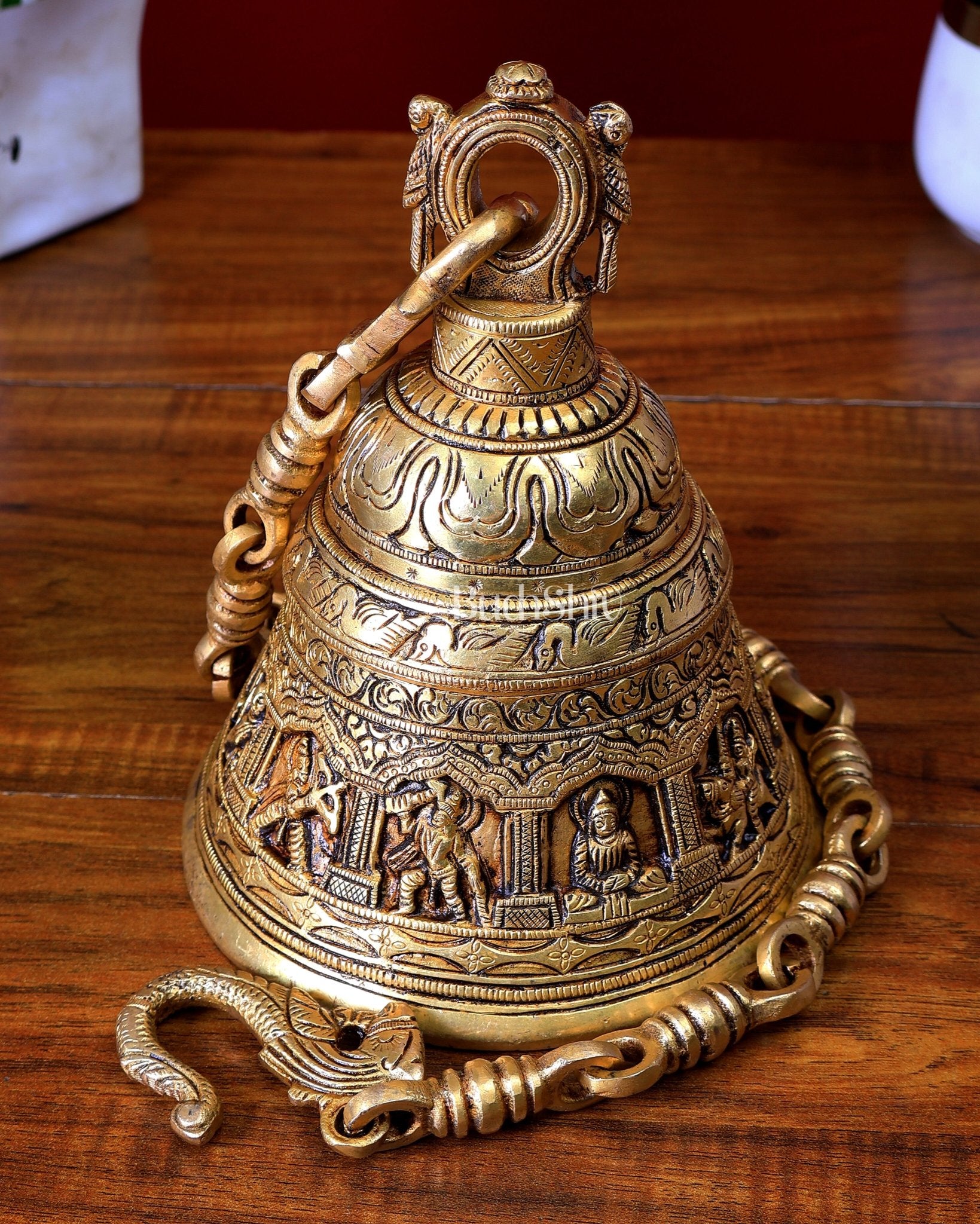 Brass Handcrafted Vishnu Dashavatar Motif Hanging Temple Bell - Budhshiv.com