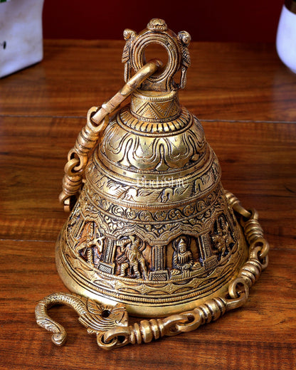 Brass Handcrafted Vishnu Dashavatar Motif Hanging Temple Bell - Budhshiv.com