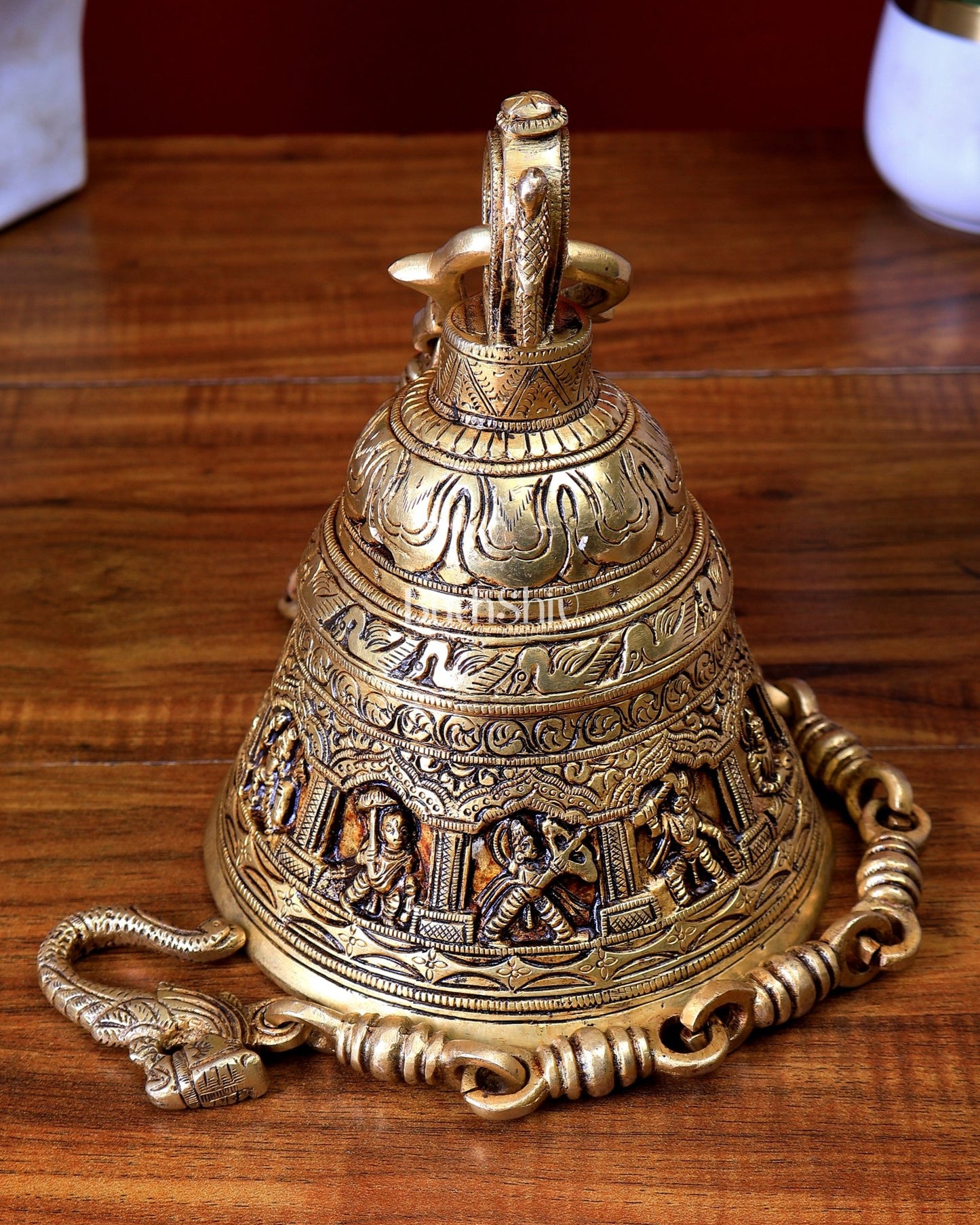 Brass Handcrafted Vishnu Dashavatar Motif Hanging Temple Bell - Budhshiv.com