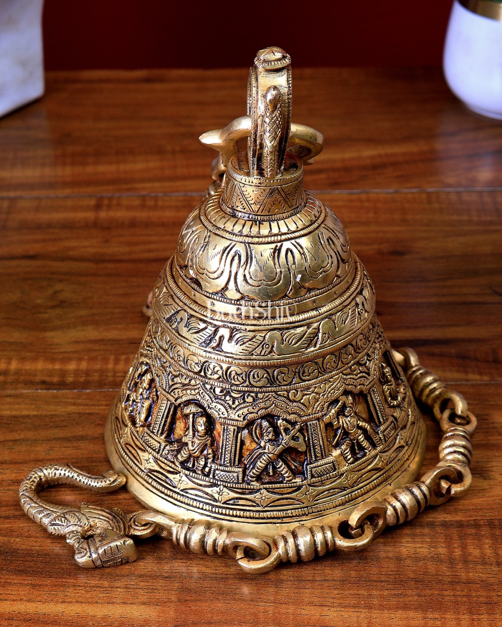 Brass Handcrafted Vishnu Dashavatar Motif Hanging Temple Bell - Budhshiv.com