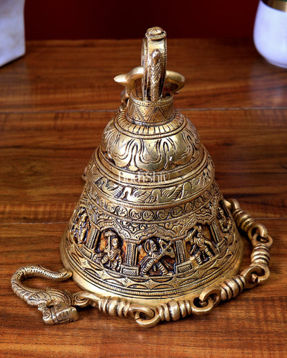 Brass Handcrafted Vishnu Dashavatar Motif Hanging Temple Bell - Budhshiv.com