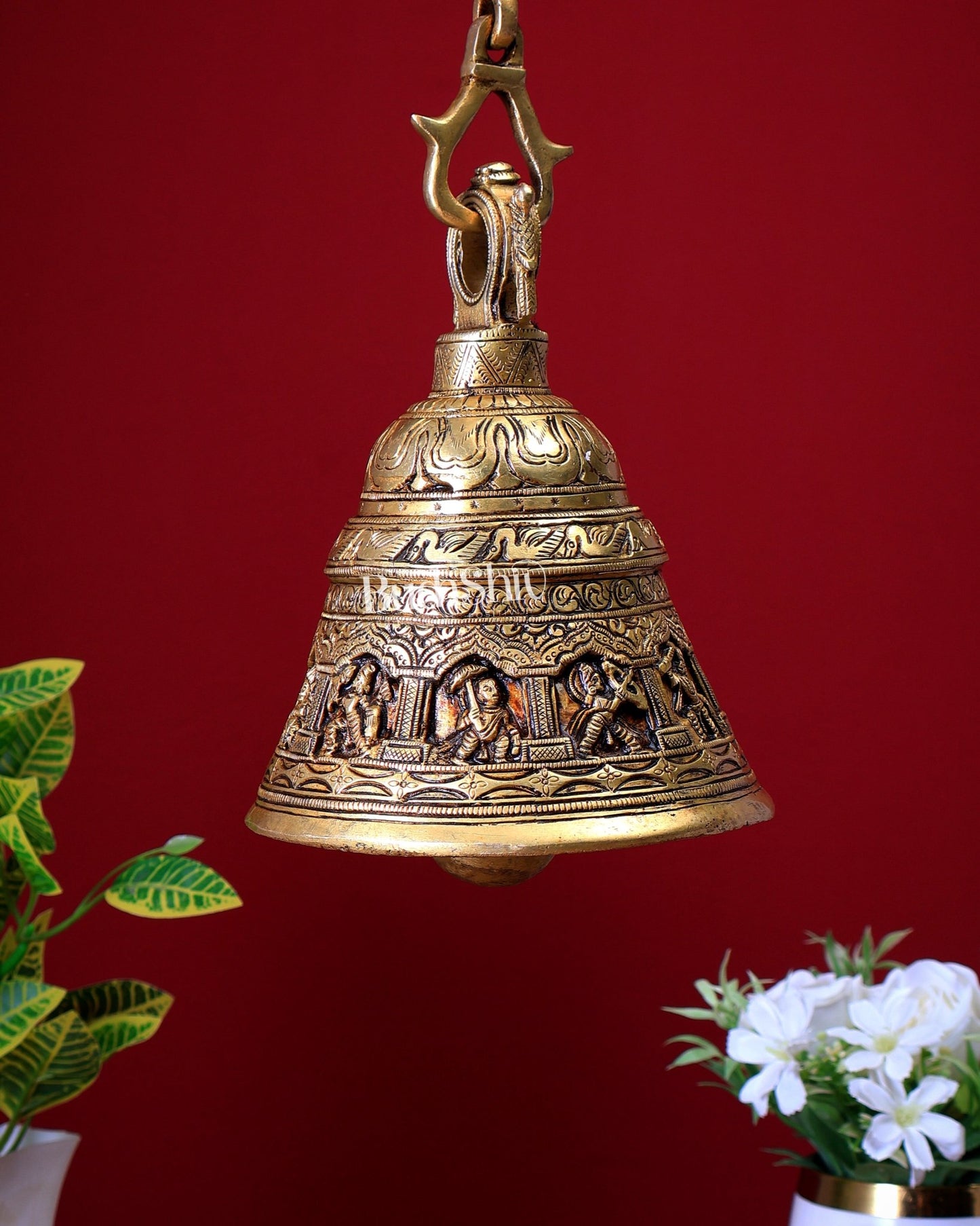 Brass Handcrafted Vishnu Dashavatar Motif Hanging Temple Bell - Budhshiv.com