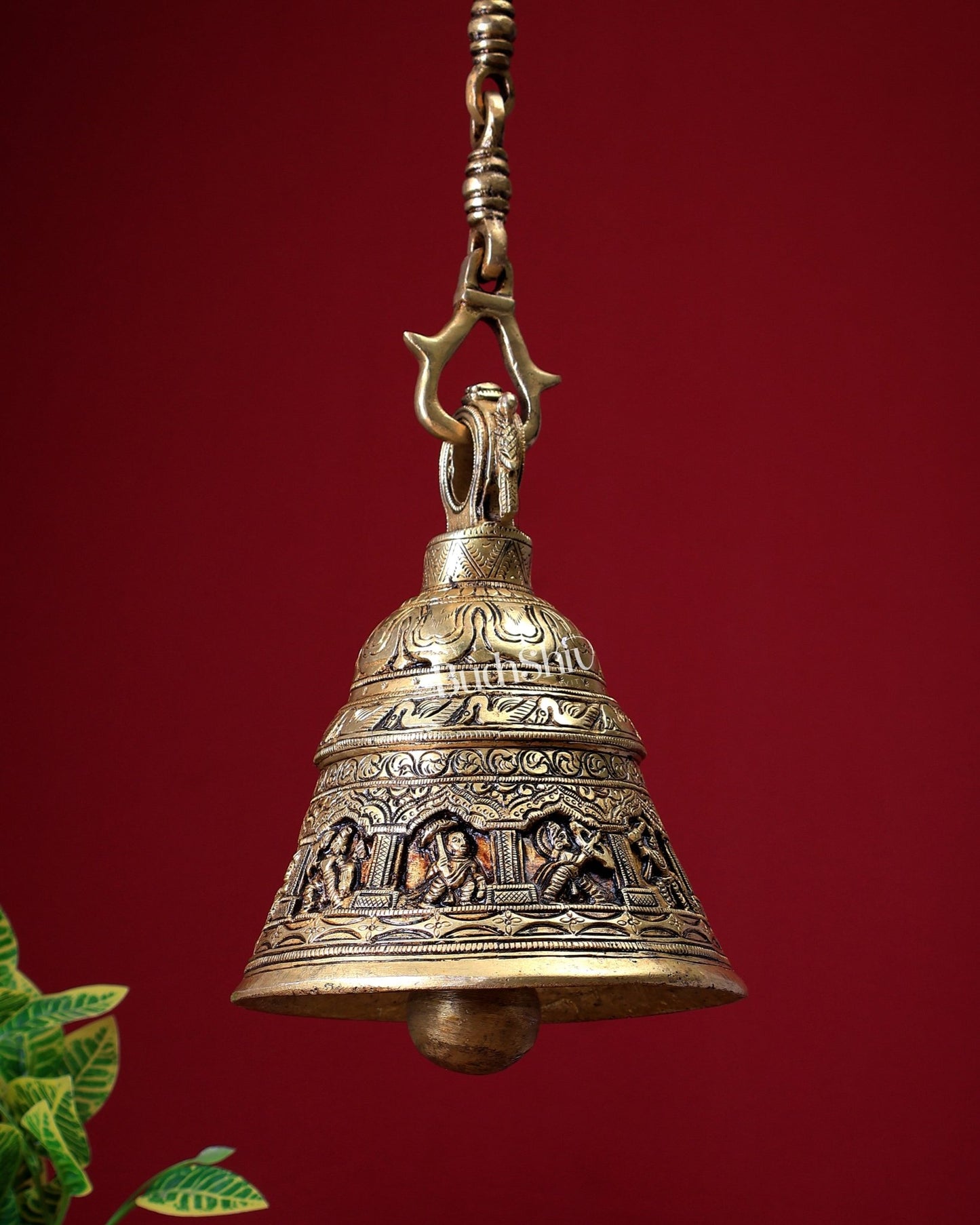 Brass Handcrafted Vishnu Dashavatar Motif Hanging Temple Bell - Budhshiv.com