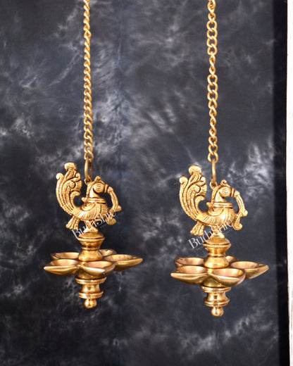 Brass Hanging Peacock Annam Pakshi Oil Lamp pair — Vilakku - Budhshiv.com