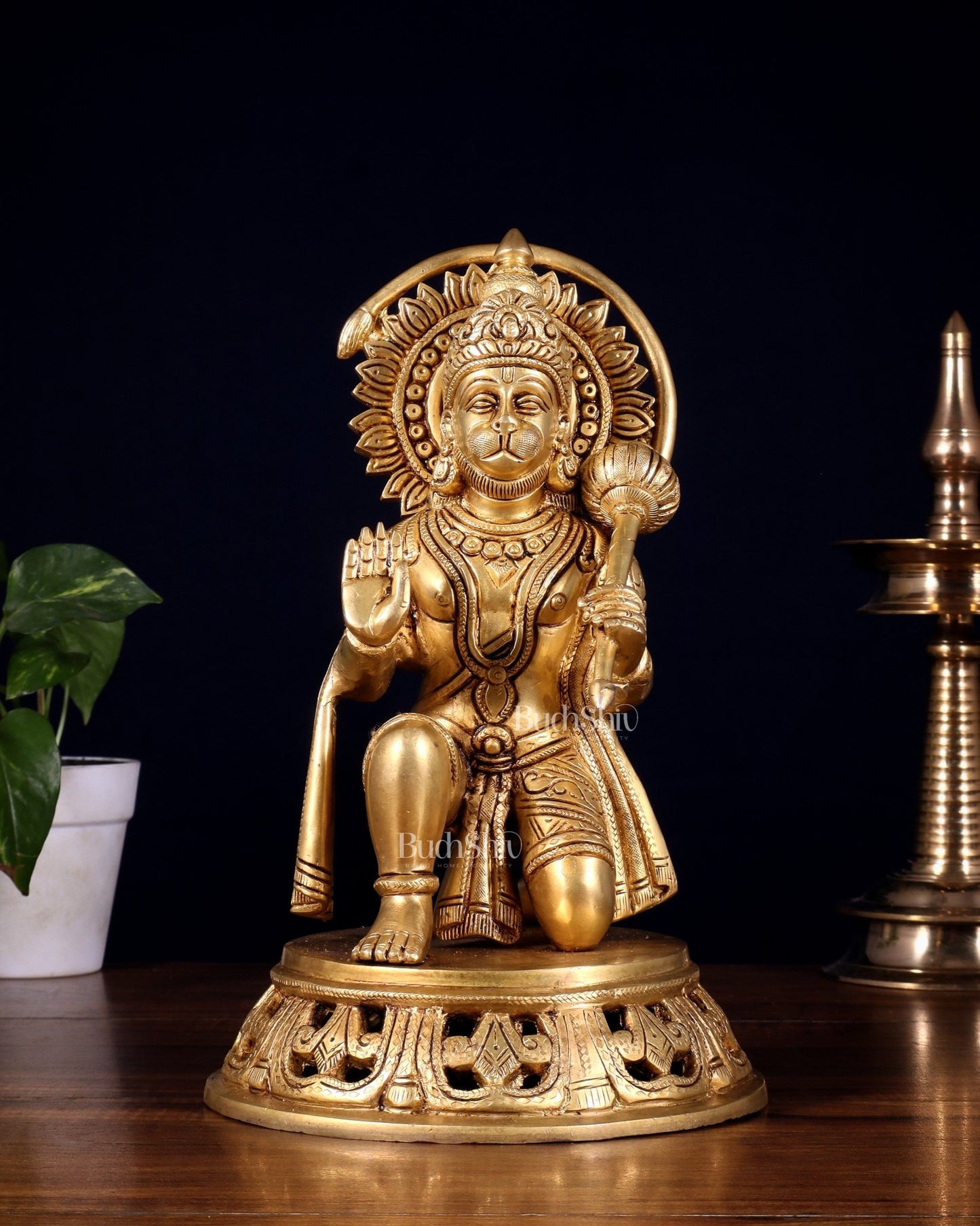 Brass Hanuman Aashirwad Mudra Statue - 11 inch - Budhshiv.com