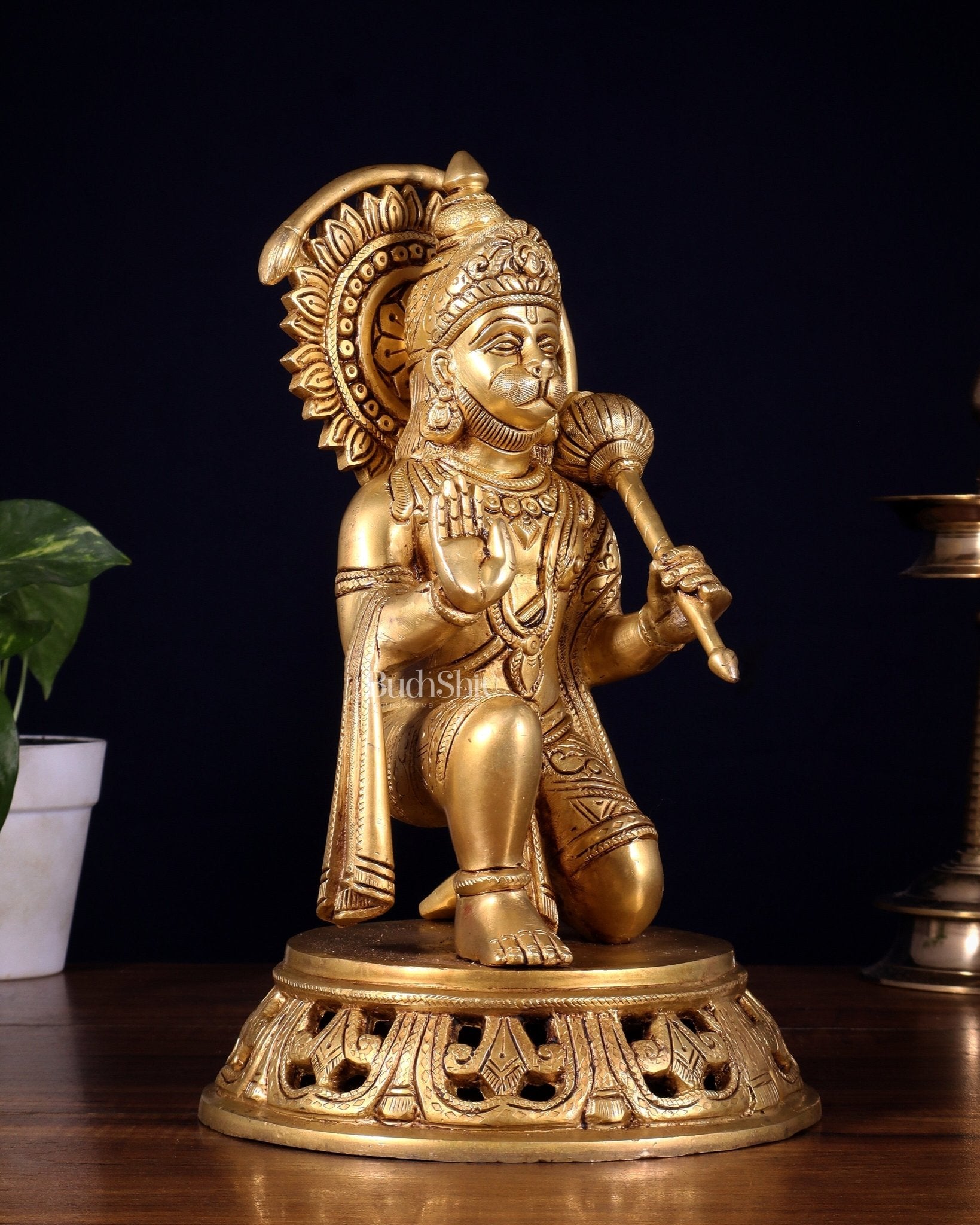 Brass Hanuman Aashirwad Mudra Statue - 11 inch - Budhshiv.com