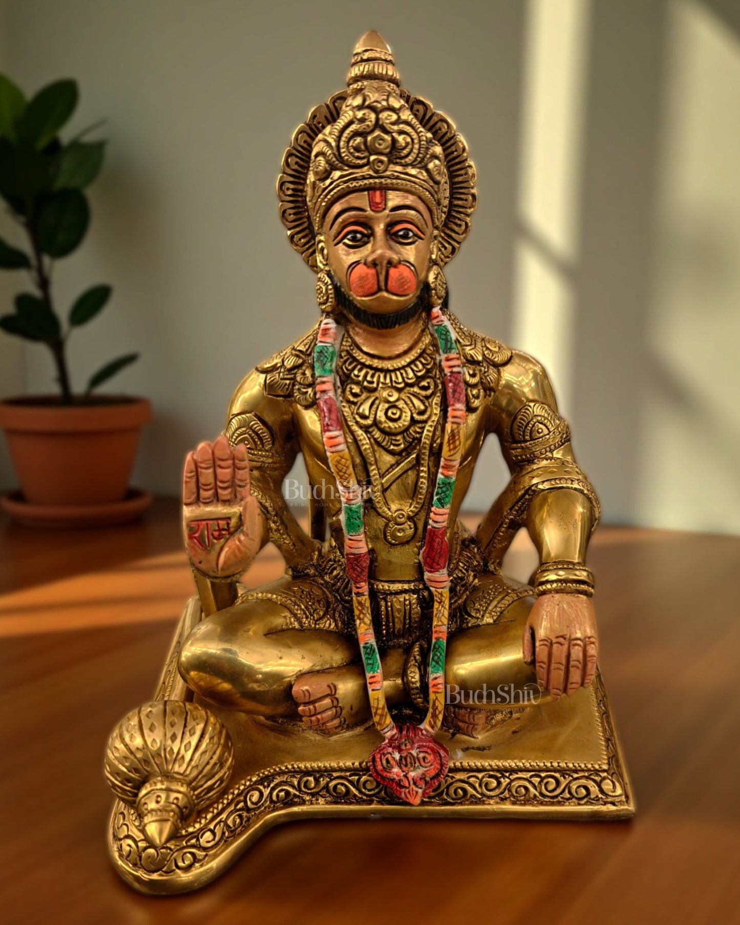 Brass Hanuman blessing Idol 9.5" - Budhshiv.com