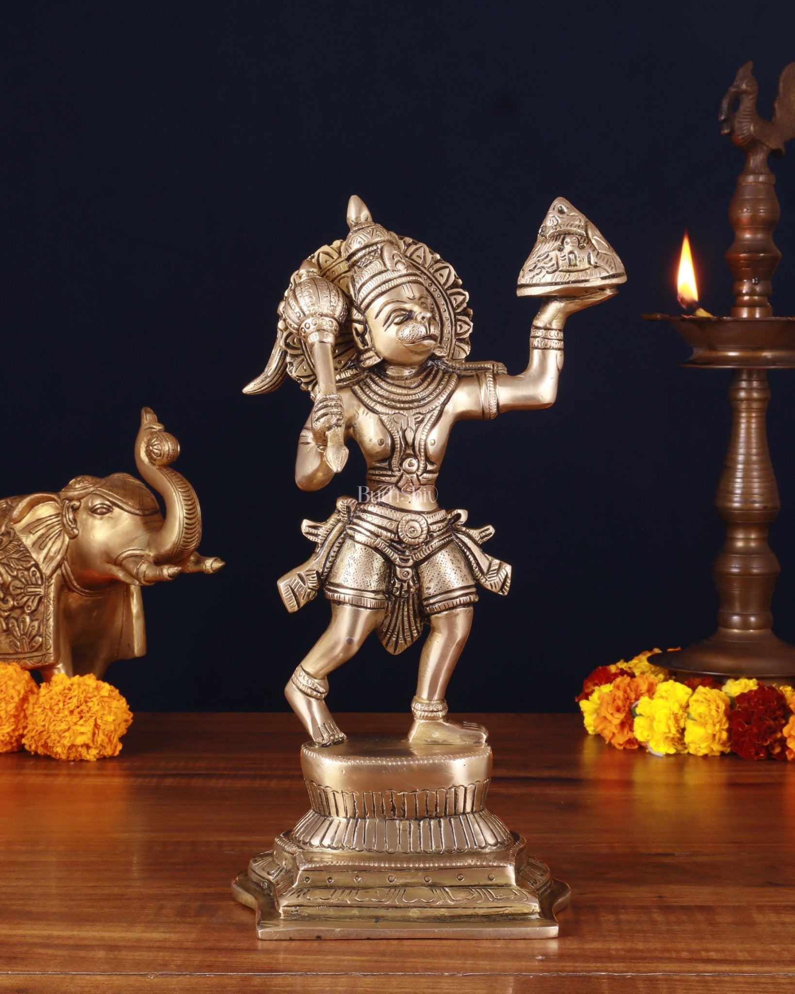 Brass Hanuman Sanjeevani Mountain Fine Statue – 12 Inch – Budhshiv.com