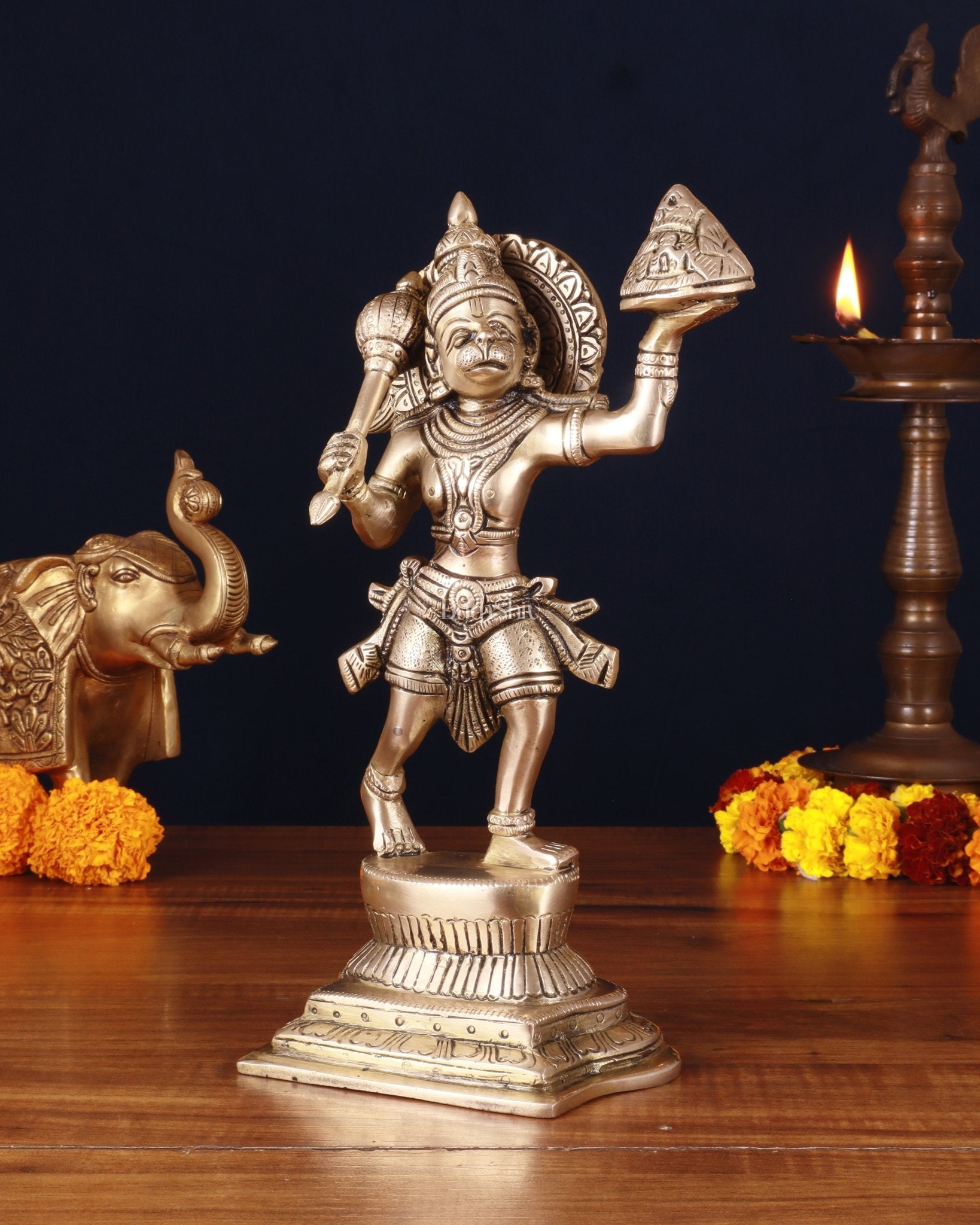 Brass Hanuman Sanjeevani Mountain Fine Statue – 12 Inch – Budhshiv.com