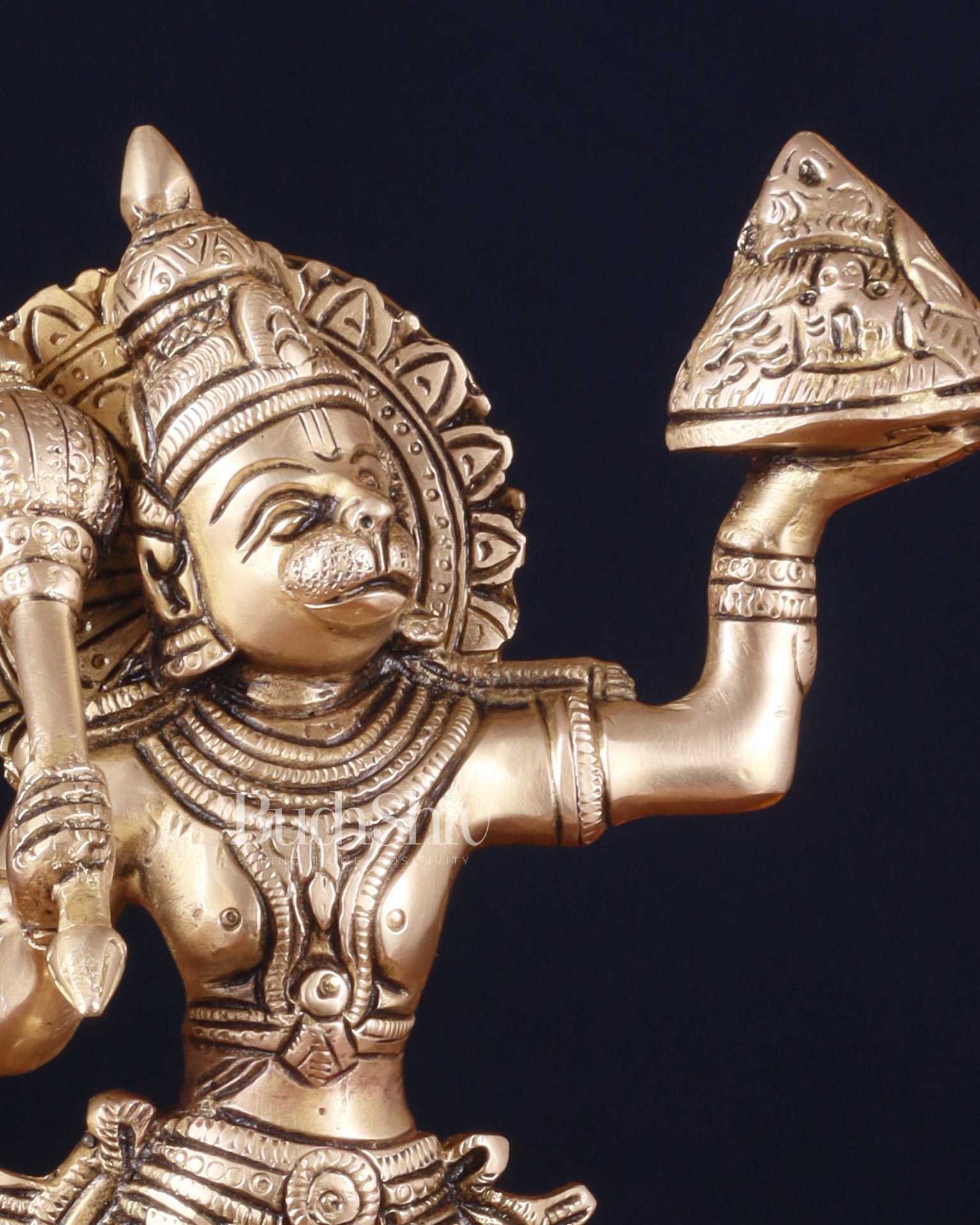 Brass Hanuman Carrying Sanjeevani Mountain Fine Statue – 12 Inch - Budhshiv.com