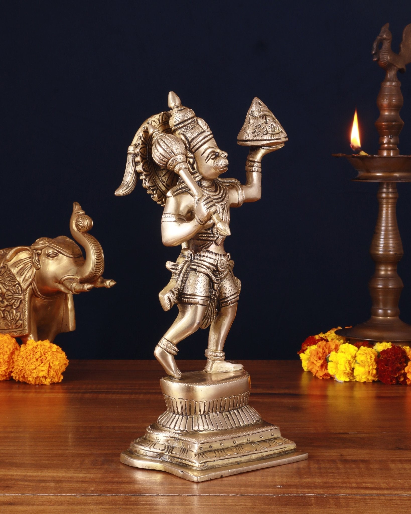 Brass Hanuman Carrying Sanjeevani Mountain Fine Statue – 12 Inch - Budhshiv.com