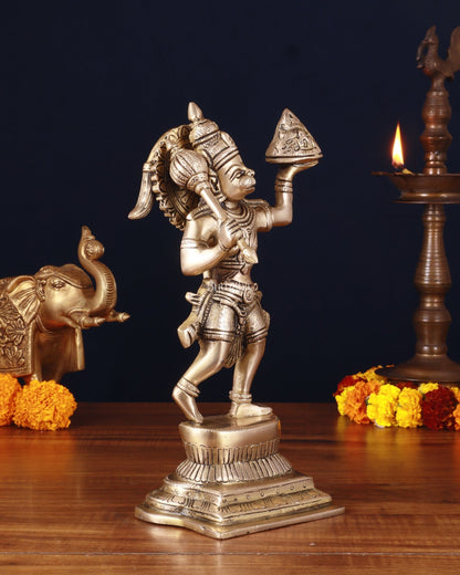 Brass Hanuman Carrying Sanjeevani Mountain Fine Statue – 12 Inch - Budhshiv.com