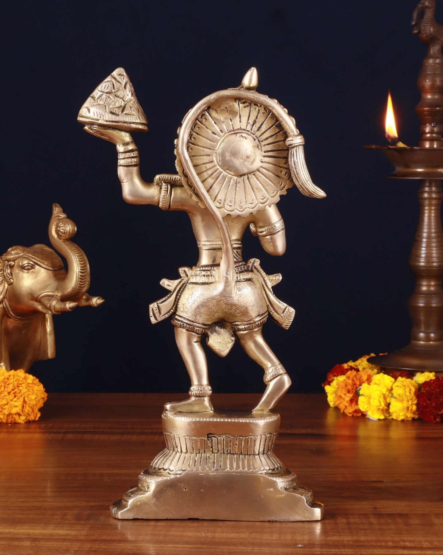 Brass Hanuman Carrying Sanjeevani Mountain Fine Statue – 12 Inch - Budhshiv.com