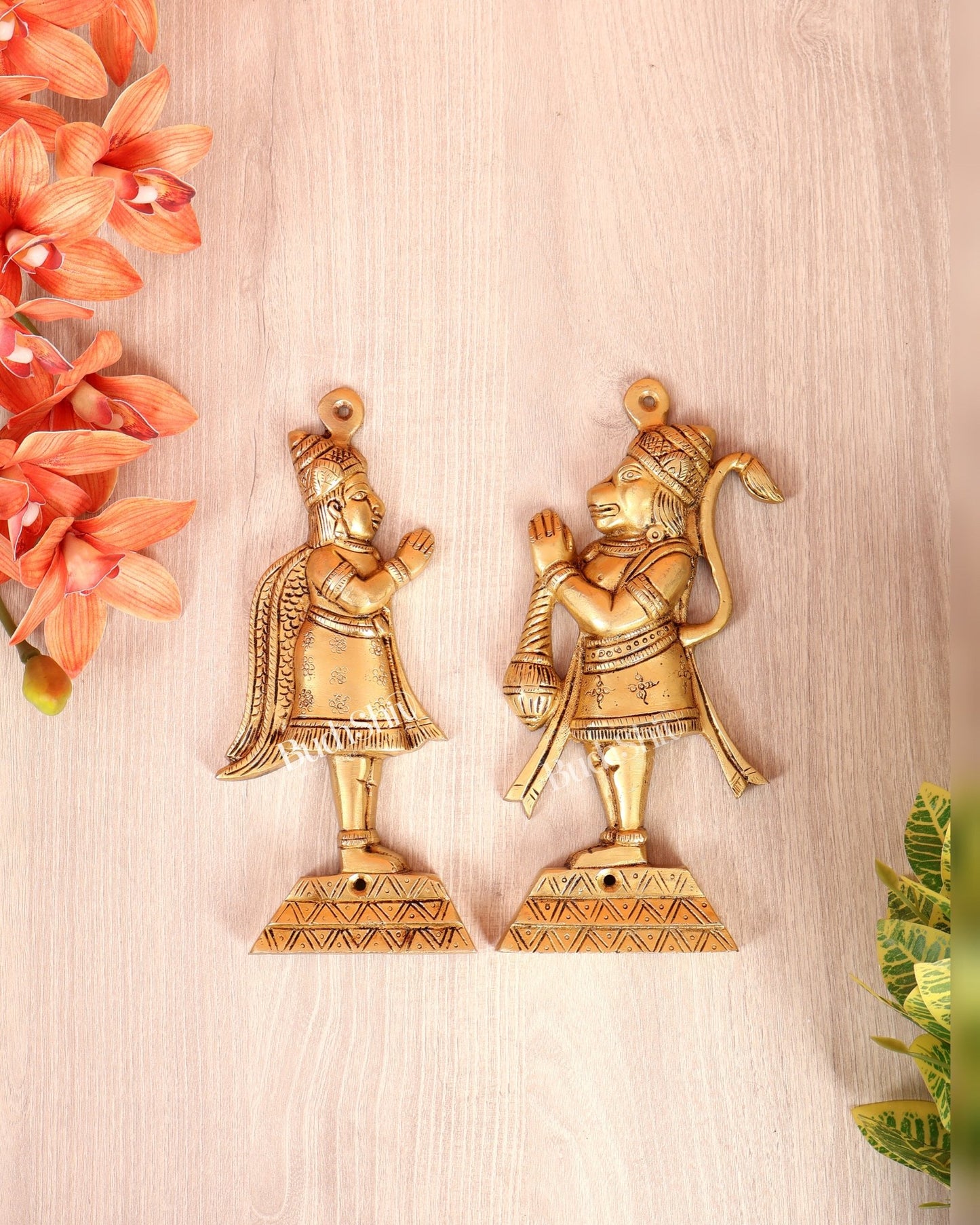 Brass Hanuman & Garuda Wall Hanging Set – Divine Protection Spiritual Décor - Budhshiv.com