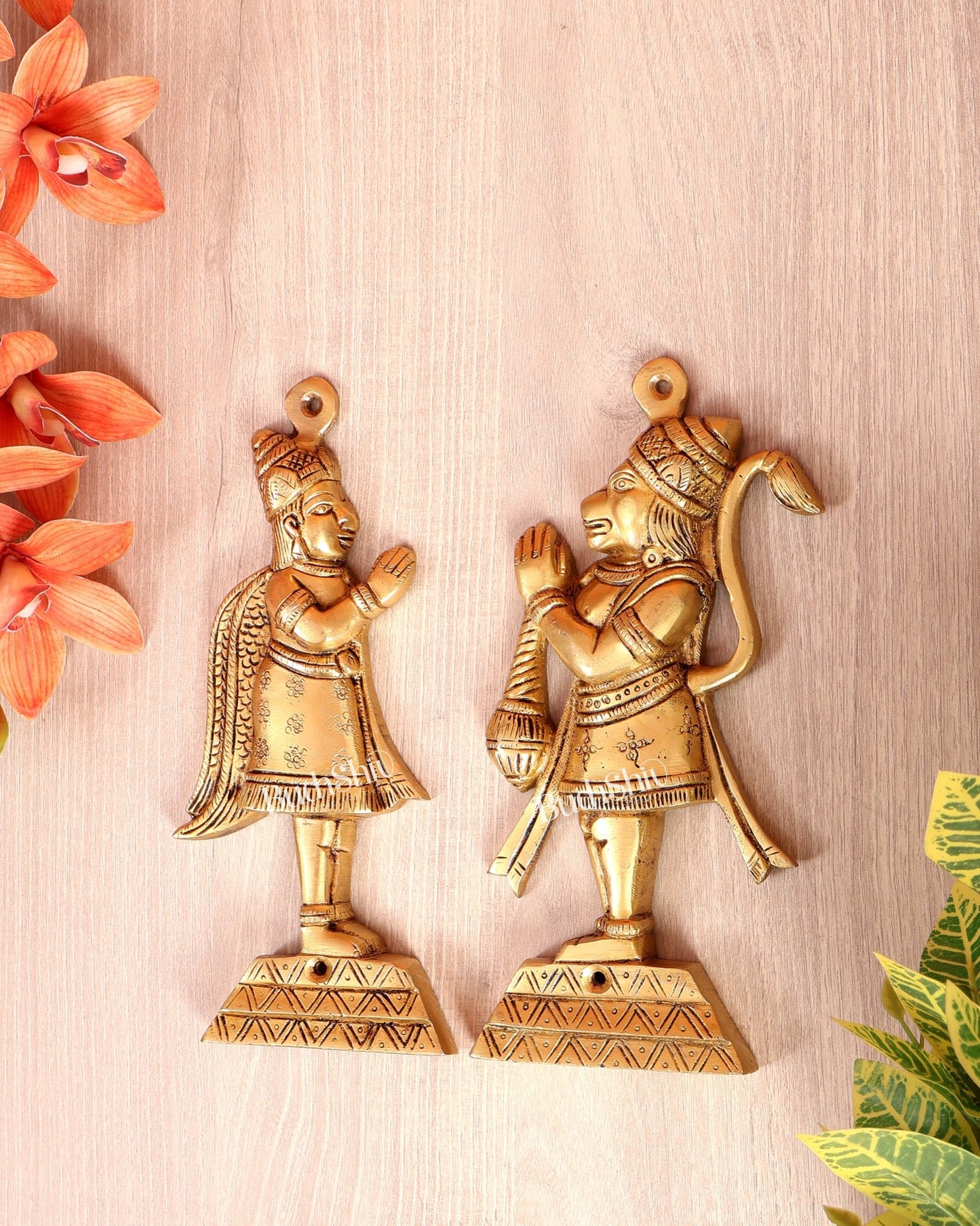 Brass Hanuman & Garuda Wall Hanging Set – Divine Protection Spiritual Décor - Budhshiv.com