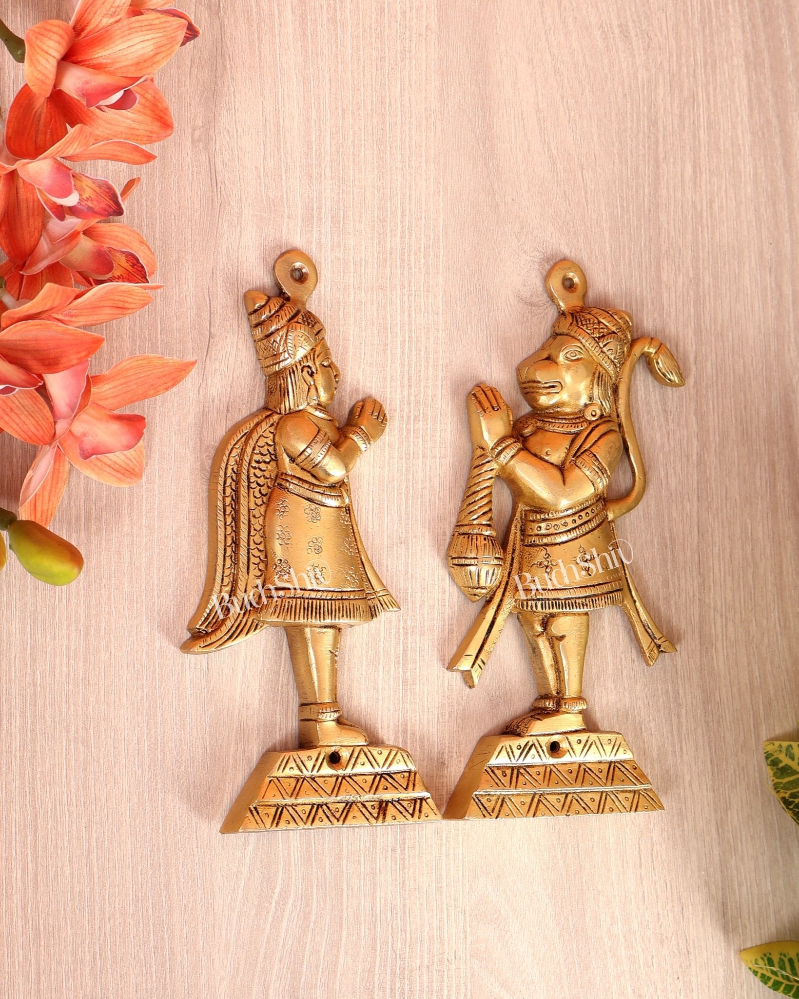 Brass Hanuman & Garuda Wall Hanging Set – Divine Protection Spiritual Décor - Budhshiv.com