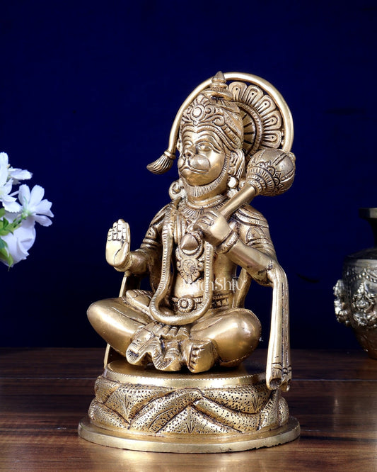 Brass Hanuman Idol – Cross - Legged Meditation Posture 9 inch - Budhshiv.com