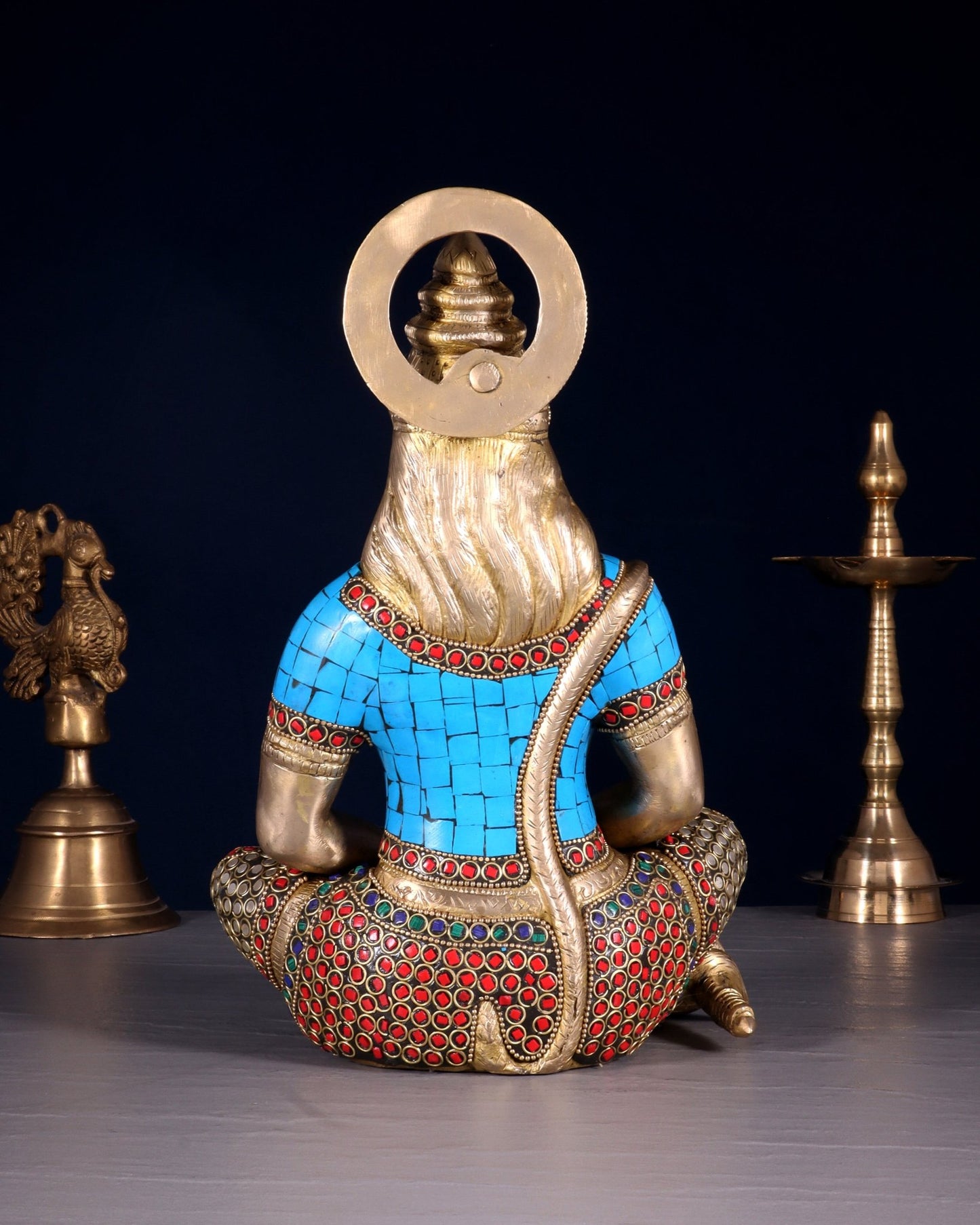 Brass Hanuman Idol in Meditation - 12 inch with stonework - Budhshiv.com