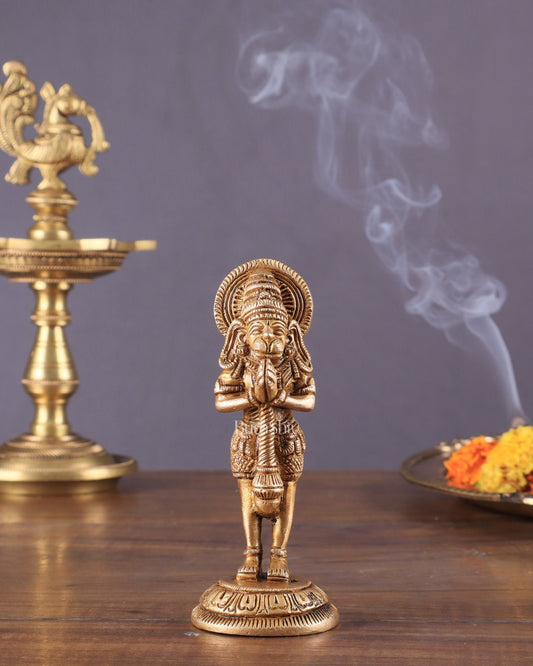 Brass Hanuman in Anjali Namaskar Mudra 4" - Budhshiv.com