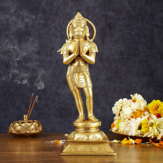 Brass Hanuman in Namaskaram anjali Mudra Statue 12 inch - Budhshiv.com