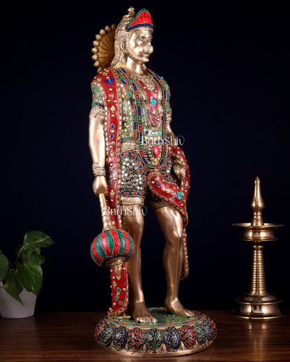 Brass Hanuman ji Idol large Standing position 24" Height - Budhshiv.com