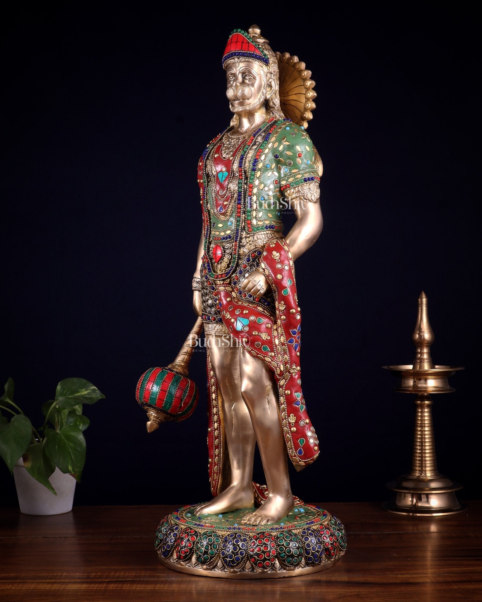 Brass Hanuman ji Idol large Standing position 24" Height - Budhshiv.com