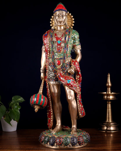Brass Hanuman ji Idol large Standing position 24" Height - Budhshiv.com