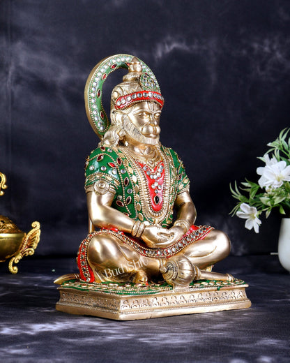 Brass Hanuman Ji in Meditation Statue (9 Inch ) meenakari - Budhshiv.com